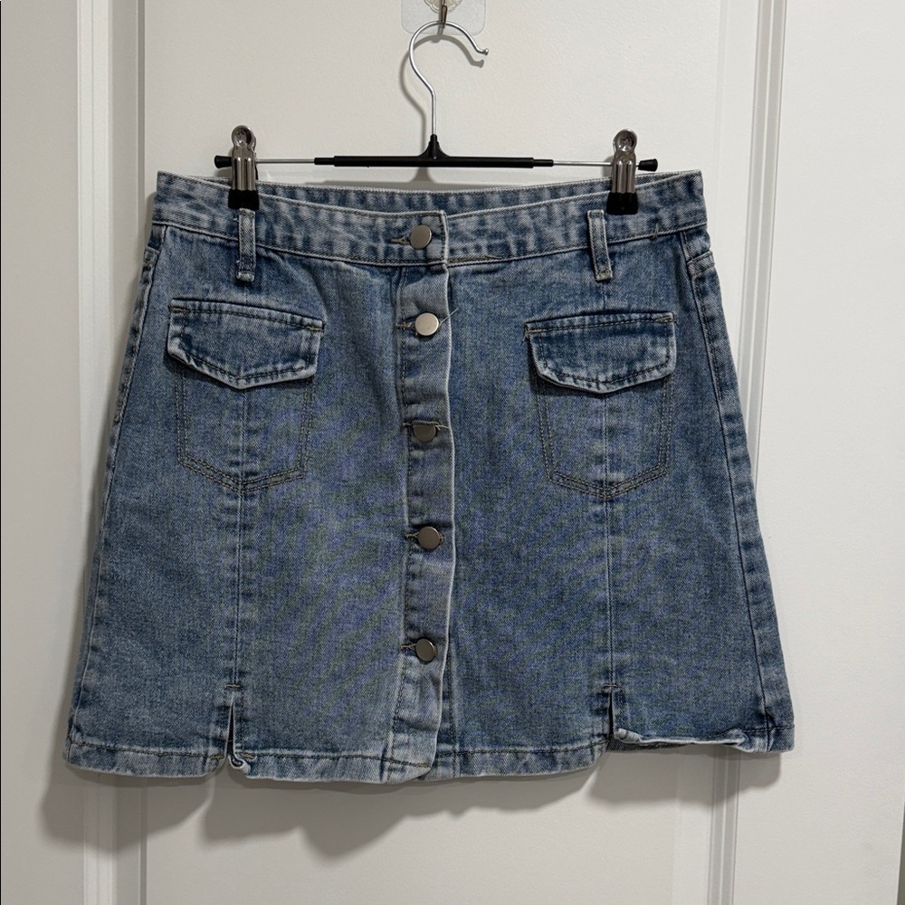 Denim Button-Front Skirt